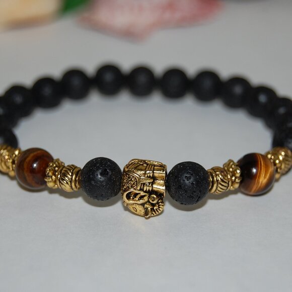Lava Bracelet,Elephant Charm Bracelet,Lava Stone Bracelet - Picture 2 of 2